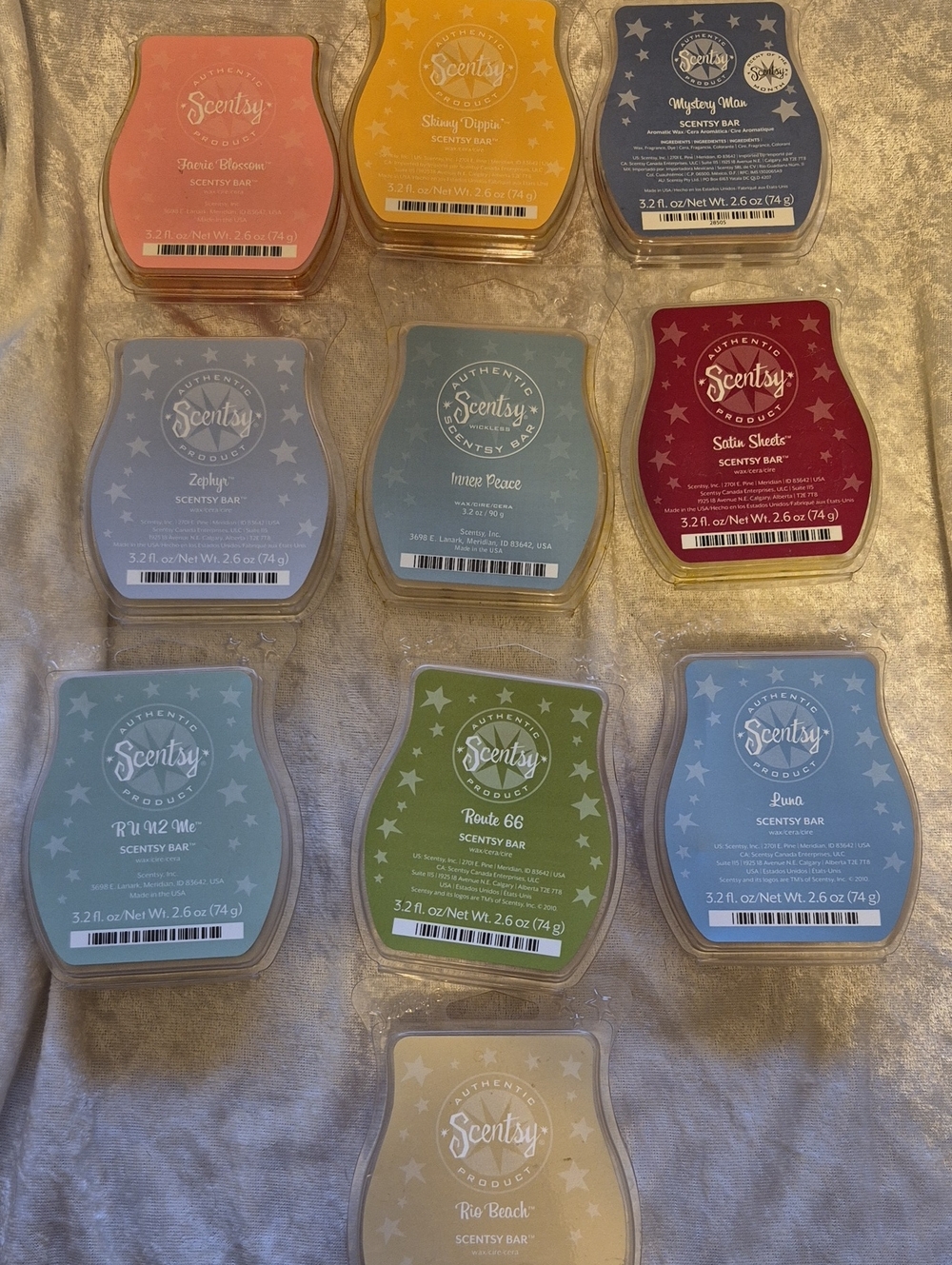 Scentsy Wax Bar Assortment, Lot Of Ten Bars